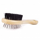 Двусторонняя щетка-расческа с деревянной ручкой малая, 17 х 5 см