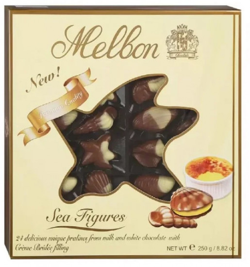 Шоколадные ракушки «Pralines from milk & white chocolate with Creme Brulle»