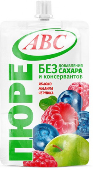 Пюре фруктовое без сахара «Яблоко, малина, черника»