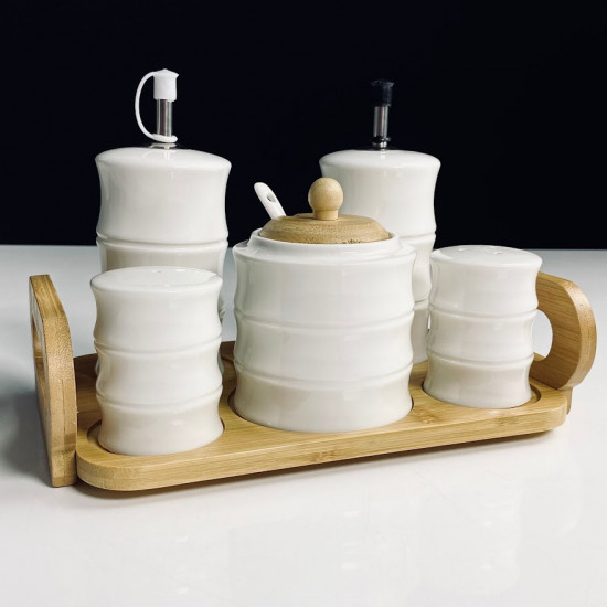 Набор для специй с сахарницей и бутылки для масла/уксуса на подставке