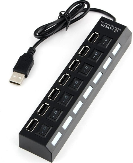 USB 2.0 хаб с выключателями, 7 портов, SBHA-7207-B
