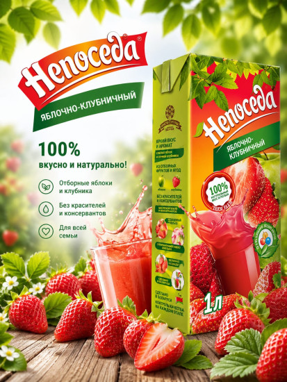 Нектар 1л яблочно-клубничный «Непоседа» 
