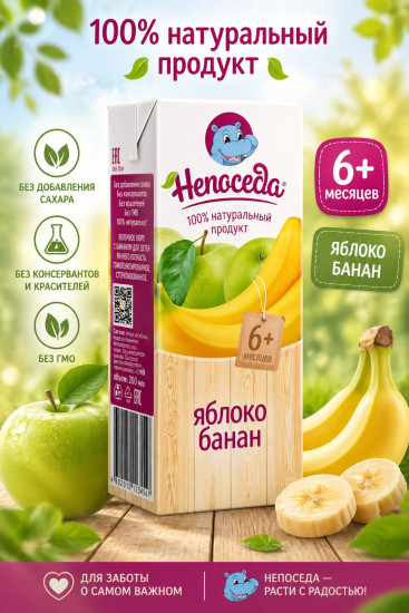 Нектар из яблок и бананов с мякотью «Непоседа»