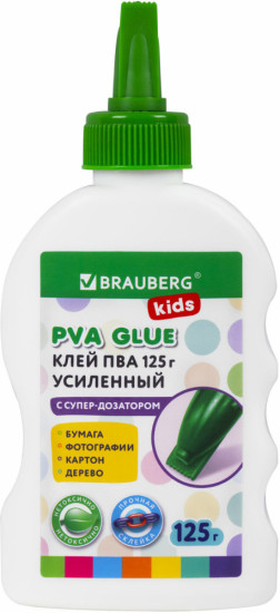Клей ПВА, усиленный, KIDS с дозатором (для школы, хобби и творчества), 125 г, 271937