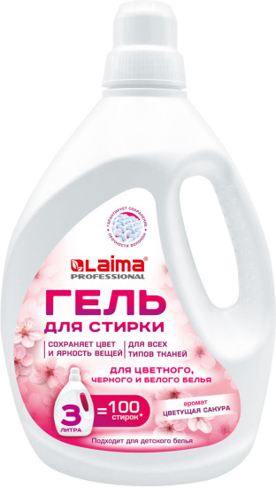 Гель для стирки всех видов тканей универсальный 3 л, Laima PROFESSIONAL «Цветущая сакура», 702188
