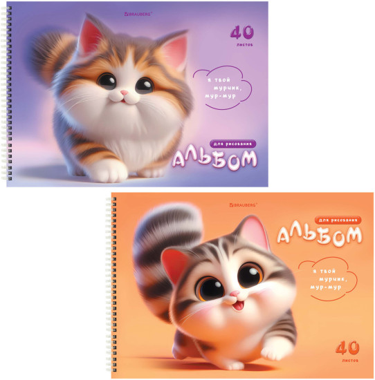 Альбомы для рисования ДЭК, А4, 40 л., Комплект 2 шт., гребень, Soft-touch, 200х290 мм, «Мурчики», 107737