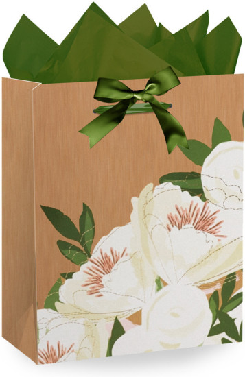 Пакет подарочный (1 штука) 26x13x32 см (L), «Flower Kraft», с тишью, глиттер, 700838