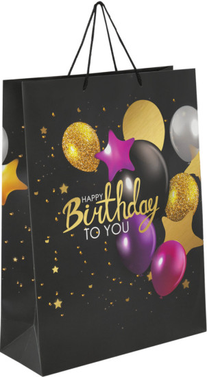 Пакет подарочный (1 штука) 33x13x45 см (XL), «Happy Birthday», черный, фольга, 700857