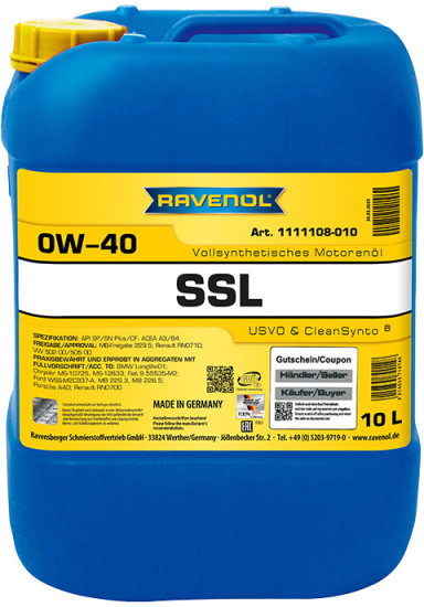 Моторное масло RAVENOL SUPER SYNTHETIK OIL SSL SAE 0W-40