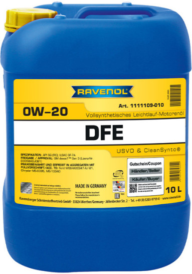 Моторное масло RAVENOL DFE 0W-20