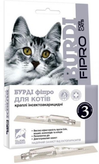 Капли инсектоакарицидные для кошек от блох и клещей «Бурди Фипро. Burdi Fipro №3»