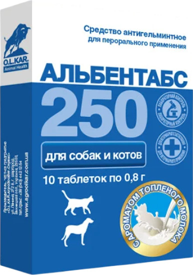 Антигельминтное средство для собак и котов «Альбентабс 250»
