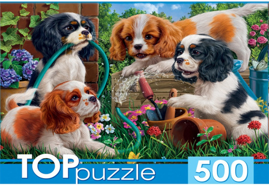 TOPpuzzle Пазлы Щенки спаниэля в саду 500 деталей