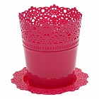Кашпо «Ажур» (диаметр 11,5 см) с подставкой , малиновый