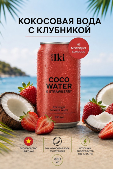Кокосовая вода с соком Клубника