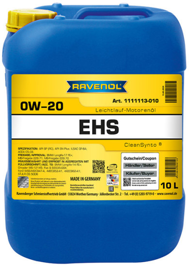 Моторное масло RAVENOL EHS 0W-20