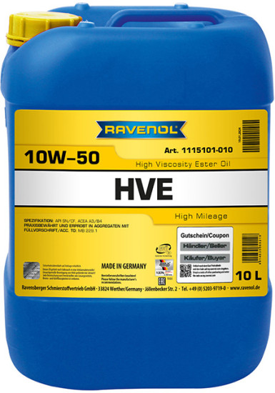 Моторное масло RAVENOL HVE 10W-50 для автомобилей с большим пробегом