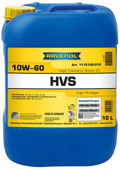 Моторное масло RAVENOL HVS 10W-60 для автомобилей с большим пробегом