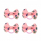 Бантик розовый с цветами на латексной резинке, 3,5 х 2,5 см, набор 4 шт