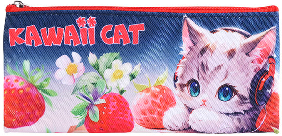 Пенал "Kawaii Cat" плоский для 35 предметов плотный износостойкий полиэстер с водоотталкивающей пропиткой на молнии