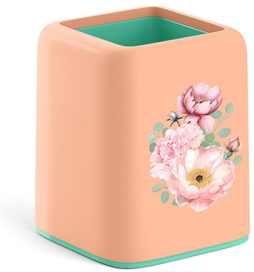 Лоток настольный Подставка настольная пластиковая Forte Pastel Bloom персиковый с зеленым