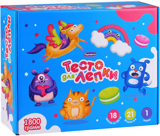 Тесто для лепки тесто 1800гр 18 цветов 21 форма скалка