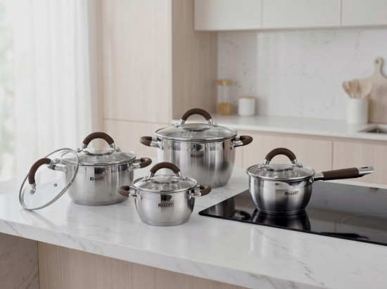 Набор кастрюль с ковшом, 8 пр. со стекл. крышками 1,1л/1,6л/3,2л/5л Linea Truffle