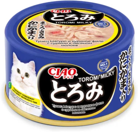 Ciao Toromi Milky Тунец Магуро и куриное филе с сурими в овсяном молоке (80 г)