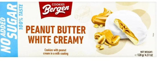 Печенье Bergen Cookies Peanut Butter White Creamy Без сахара 128 гр / Польша