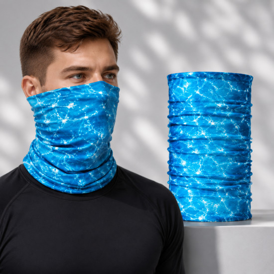 Бафф Aqua Water, мультифункциональный шарф-труба с водным принтом, голубой, 25×50 см