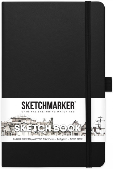 Блокнот для зарисовок SKETCHMARKER 140 г/м2 13×21 см 80 л, твердая обложка, Черный MP2314003SM