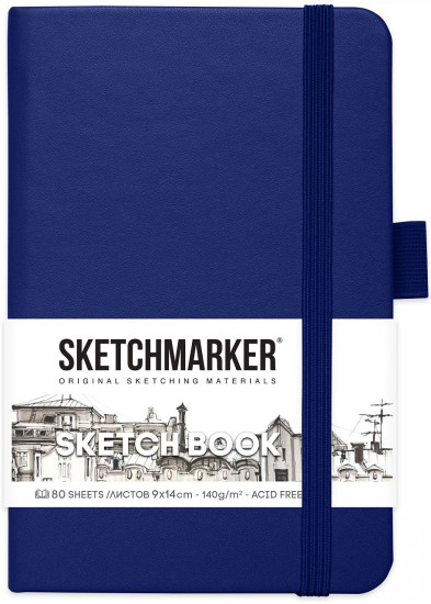Блокнот для зарисовок Sketchmarker 140 г/м2 9×14 см 80 л, твердая обложка, Королевский синий MP2314801SM