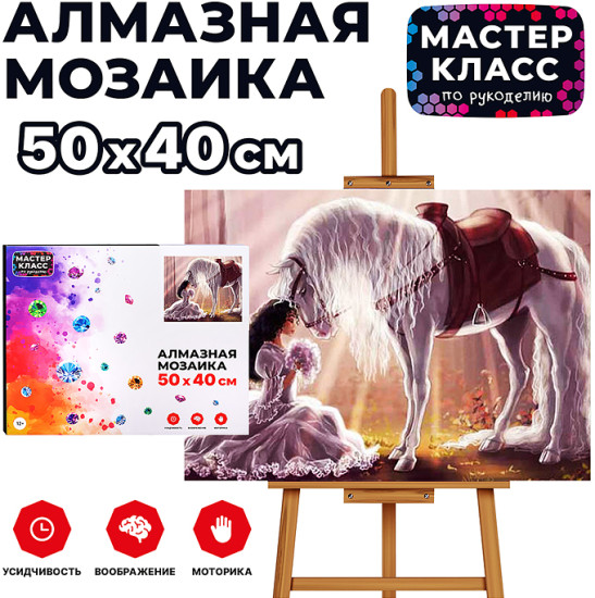 Мозаика алмазная «Девушка в белом и лошадь»