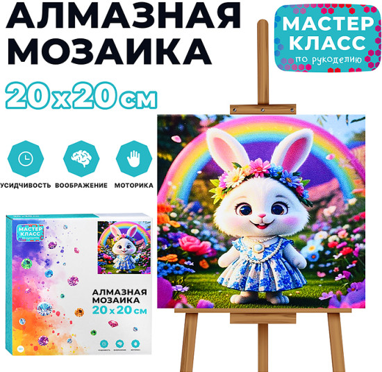 Мозаика алмазная «Зайка с радугой»