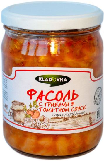 Фасоль с грибами в томатном соусе