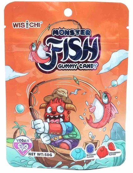 Жевательные конфеты в форме рыбы Fish Pectin Candy со вкусом голубики и клубники
