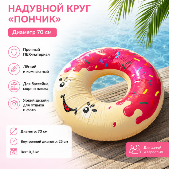 Надувной круг «Пончик» 70 см.