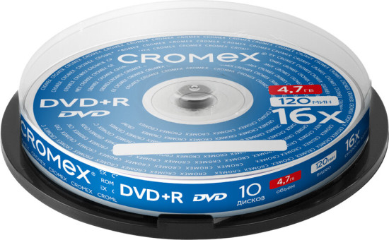 Диск DVD+R (КРОМЕКС), 4,7 Gb, 16x, Cake Box (упаковка на шпиле), Комплект 10 шт., 514307
