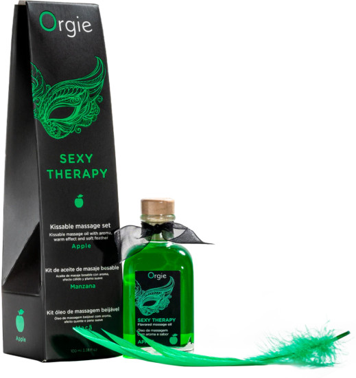 Массажное масло с ароматом яблока и перышко «Sexy Therapy Apple»