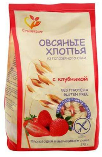 Хлопья овсяные из голозерного овса без содержания глютена с добавлением клубники