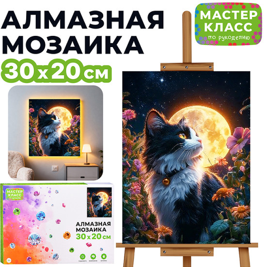 Мозаика алмазная «Черно-белый котик»