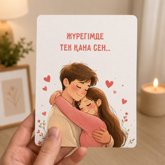 Открытка «Жүрегімде тек қана сен», романтическая открытка с местом для пожелания, 10×13 см