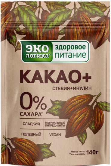 Какао Экологика «Какао Плюс» без сахара, 140 гр