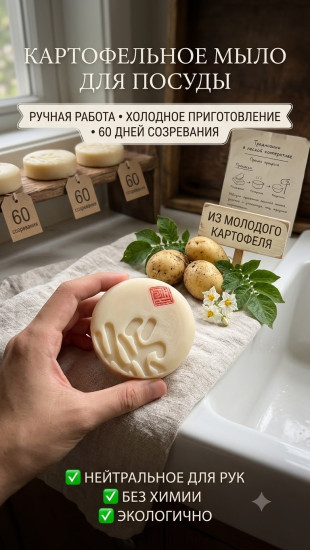 Картофельное мыло ручной работы от жира и нагара