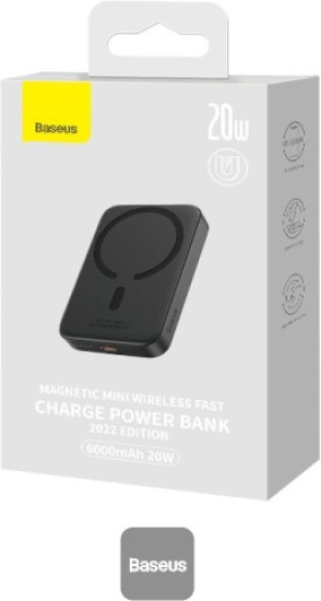 Power bank Baseus Magnetic Mini PPCX130001 20W 6000mAh с беспроводной зарядкой 15W, Черный
