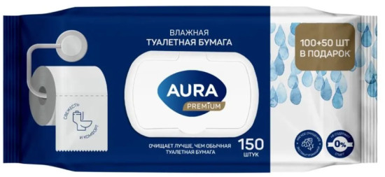 AURA PREMIUM Влажная туалетная бумага с крышкой, 150шт