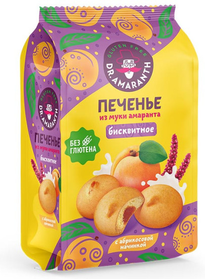Печенье «Dr.AMARANTH» бисквитное с абрикосовой начинкой 200г