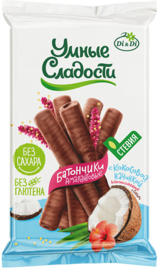 Батончики безглютеновые «Умные сладости» с кокосовой начинкой, в глазури, витаминизированные 110г