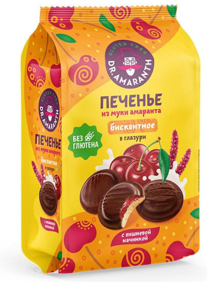 Печенье «Dr.AMARANTH» бисквитное с вишнёвой начинкой, в глазури 200г