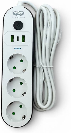 Удлинитель 3 м, с USB, 3 розетки